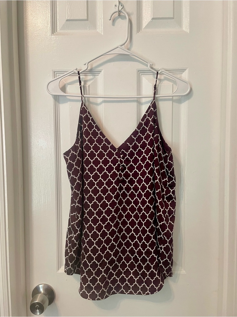Express Burgundy and White Geometric Print Cami